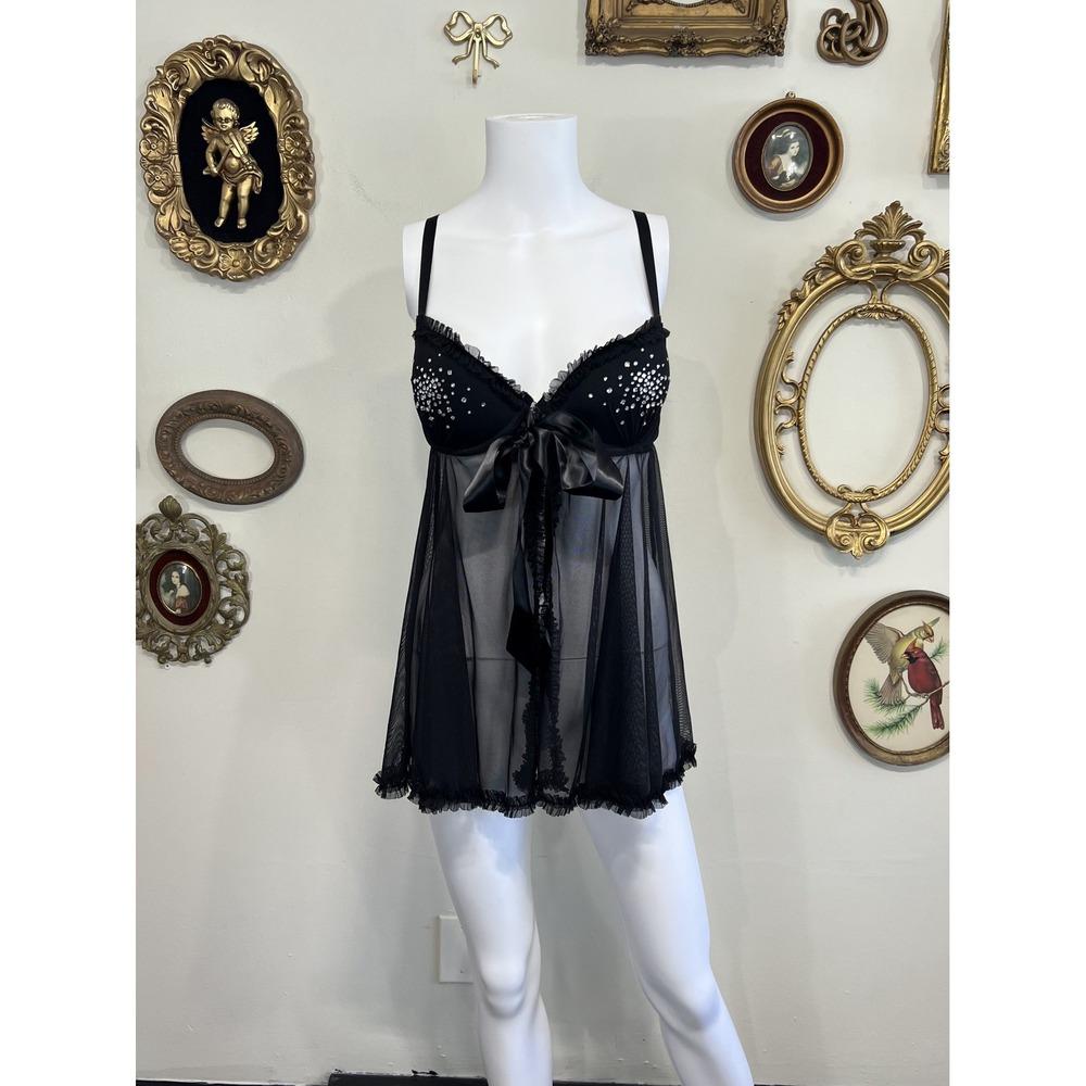 Victoria's Secret Vintage Y2K Sexy‎ Little Things Black Babydoll Slip Size 36D